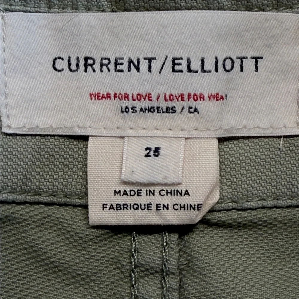 Current Elliott Light Green Button Fly Crop Cargo Pants With Button Ankle Tabs
